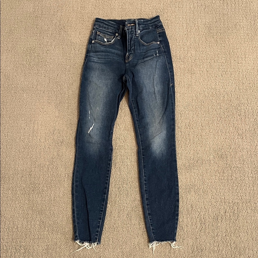🩷 Good American Size 0/25 Dark Blue Women's Jeans Organic Cotton